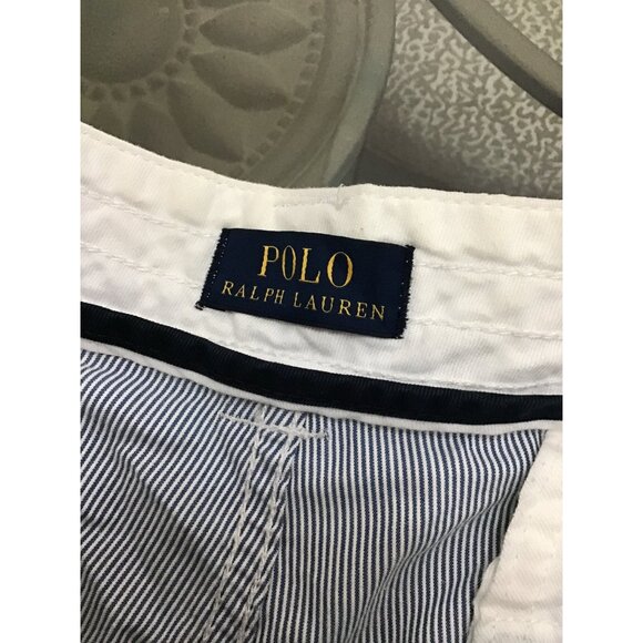 POLO RALPH LAUREN MEN BLUE/WHITE STRIPPE 100% COTTON CARGO SHORTS SIZE 38 - Picture 4 of 7